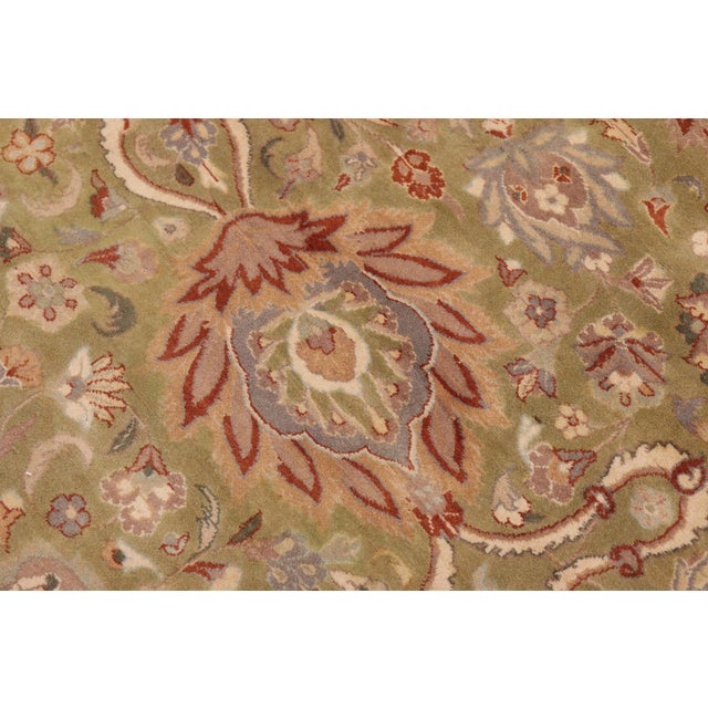 Floral Kashan Pak-Persian Green/Tan Wool Rug - 10'2'' X 13'9'' For Sale In New York - Image 6 of 8