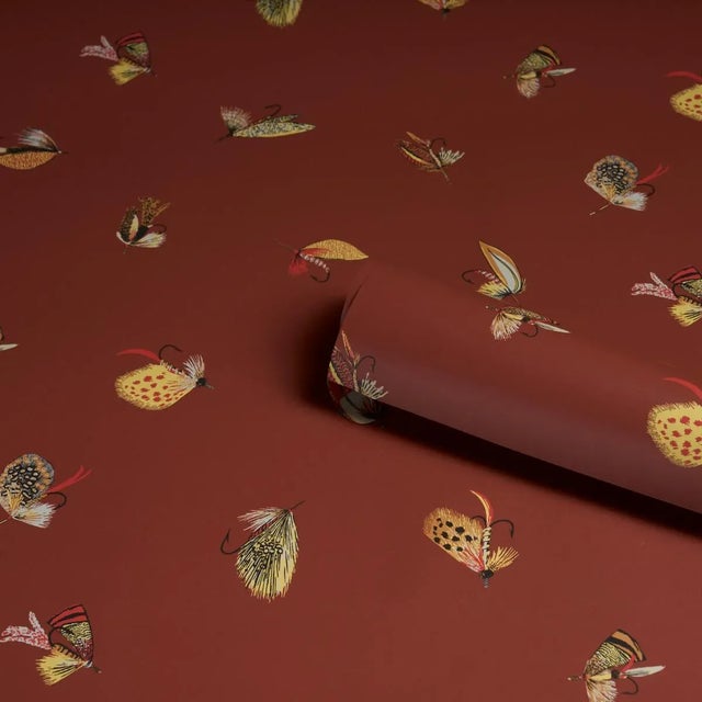Schumacher SAMPLE - Schumacher Fly Fishing Wallpaper In Russet For Sale - Image 4 of 5
