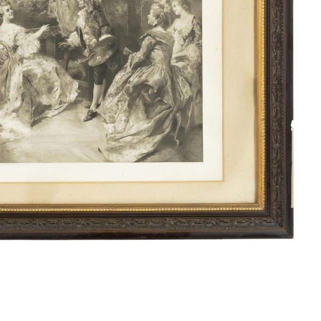 Vincente de Paredes, Royal Visitors in Watteaus Studio, 19th Century, Engraving on Paper, Framed For Sale - Image 5 of 6