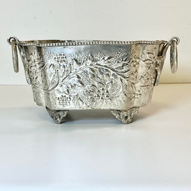 Rustic European Late 19th C Antique Hollywood Regency Boho Chic Hand Wrought Hammered Silverplate Planter. For Sale - Image 3 of 15