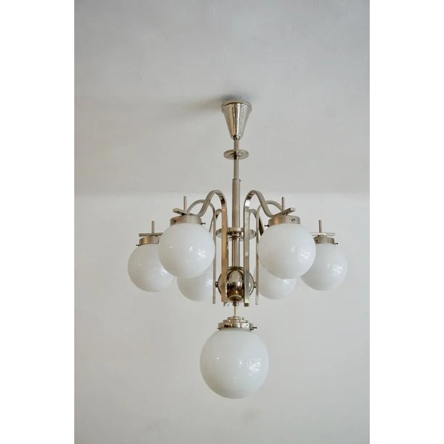 Metal Art Deco Hungarian Chrome Glass Ceiling Lamp, 1930s For Sale - Image 7 of 12