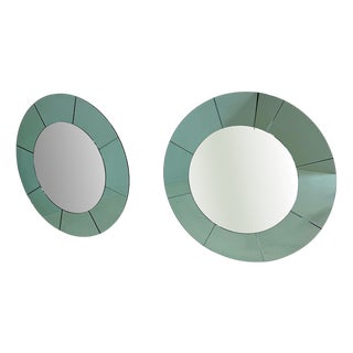 Italian Green Glass Wall Mirrors in the style of Fontana Arte, Set of 2 For Sale