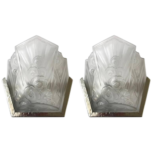 French Art Deco Sconces Signed by J Robert - a Pair