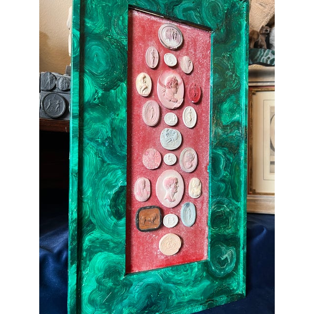 Grand Tour 19th Century Italian Grand Tour Intaglio Collection With Painted Faux Malachite Frame For Sale - Image 3 of 12