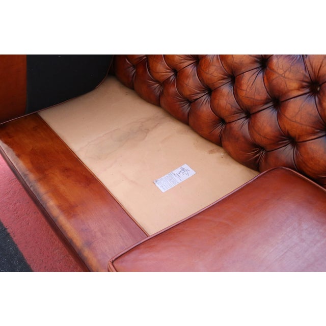1940s Pegasus Tufted Chesterfield Sofa in Distressed Brown Leather For Sale - Image 17 of 18