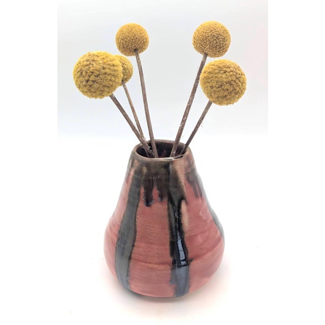Offered is a handcrafted drip-glaze studio pottery weed or bud vase. The initials on the bottom appear to be J. L. C. and...