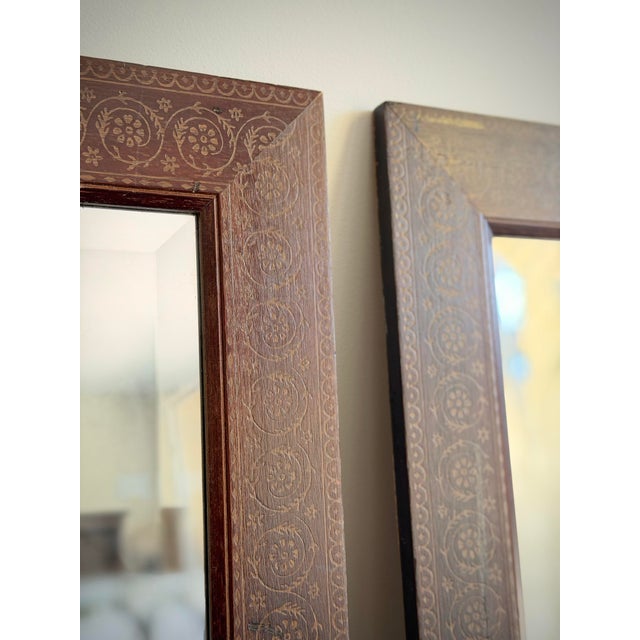 Pair of Vintage Hand-Painted Parcel Gilt Wood Mirrors in the Style of Moorish, Anglo-Indian & Aesthetic Movement Design For Sale In Los Angeles - Image 6 of 6