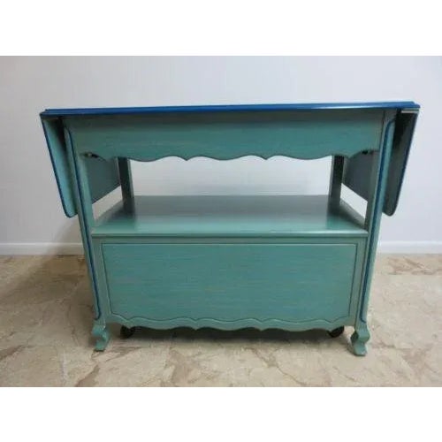 Vintage French Regency Paint Decorated Drop Leaf Tea Cart Server Bar For Sale - Image 11 of 12