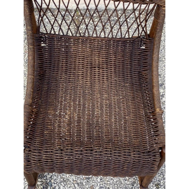 Antique Victorian Wicker and Rattan Wooden Small Rocking Chair Rocker For Sale In Philadelphia - Image 6 of 12