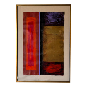 1980s Vintage Expressionist Geometric Abstract Acrylic on Paper Painting, Signed & Framed
