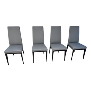 Calligaris Grey Italian Leather Dining Chairs- Set of 4 For Sale