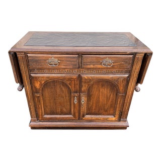Mid-Century Ethan Allen Royal Charter Oak Drop Leaf Jacobean Sideboard- Black Granite Insert For Sale
