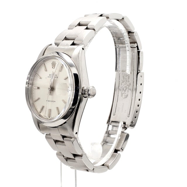 Silver Vintage Rolex Oysterdate Precision 34mm Manual Wind Steel Oyster Bracelet Watch For Sale - Image 8 of 8