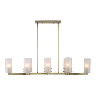 Brushed Brass 8 Light Linear Chandelier For Sale