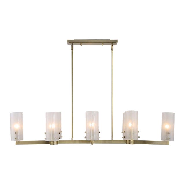 Brushed Brass 8 Light Linear Chandelier For Sale