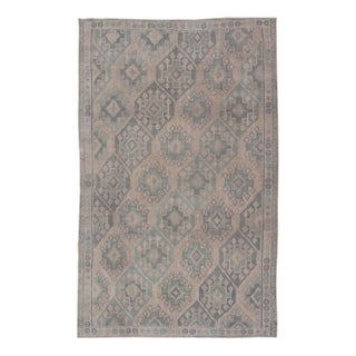 Vintage Turkish Kilim Rug Soft Teal and Beige Geometric Patterns 5'9 X 9'8 For Sale