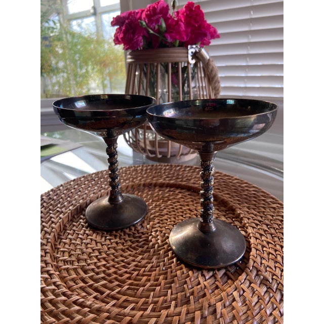 1960s Vintage F. B. Rogers Silver Plate Champagne Goblets- Set of 2 For Sale - Image 5 of 8