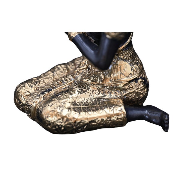 Black Mid 20th Century Antique Thai Teppanom Temple Guardian, 24k Gold Over Bronze Kneeling Angel Statue For Sale - Image 8 of 9