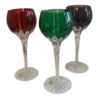 Ajka Castille Albinka Crystal Wine Glasses | Color Cut Overlay Wine Hocks | For Sale