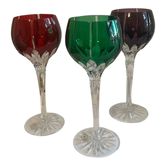 Ajka Castille Albinka Crystal Wine Glasses | Color Cut Overlay Wine Hocks | For Sale