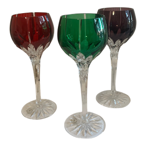 Ajka Castille Albinka Crystal Wine Glasses | Color Cut Overlay Wine Hocks |