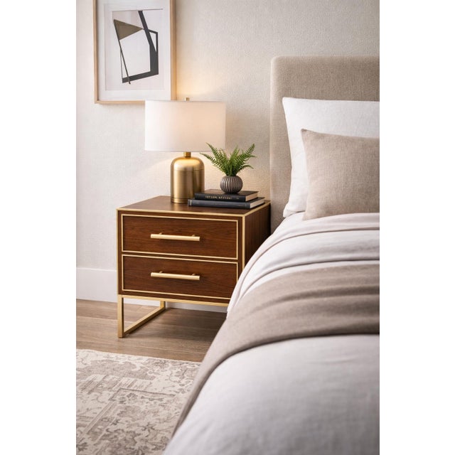 Brown Walnut Nightstands with Brass Trim from Justfurnituress SRL, Set of 2 For Sale - Image 8 of 10