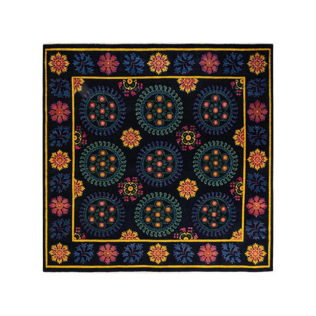 Suzani Hand Knotted Area Rug, Black - 9' 4" x 10' 1" For Sale - Image 9 of 9