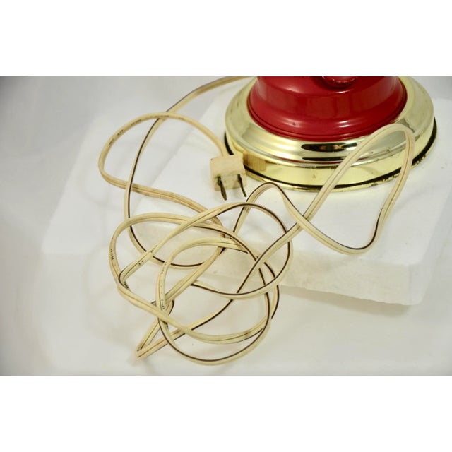 Red 1970s Red Lantern With Brass Base Camping Motif Lamp For Sale - Image 8 of 9