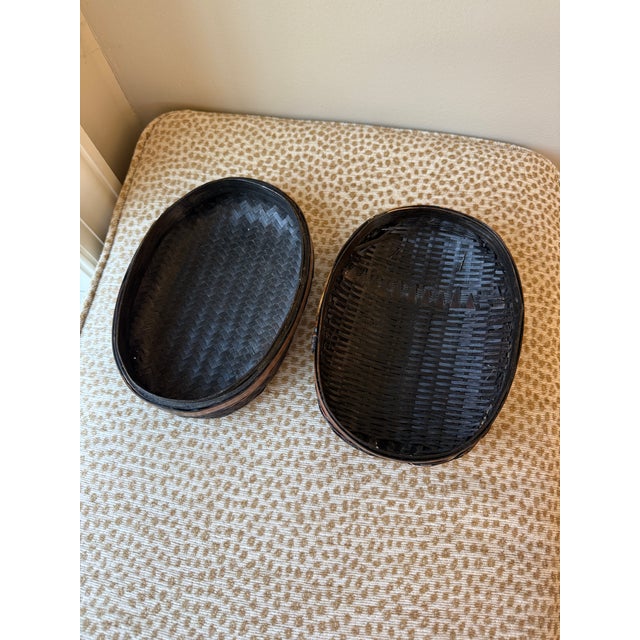 Vintage Mid-20th Century Beetle Bug Bamboo Chinese Tiffin Basket For Sale - Image 12 of 15