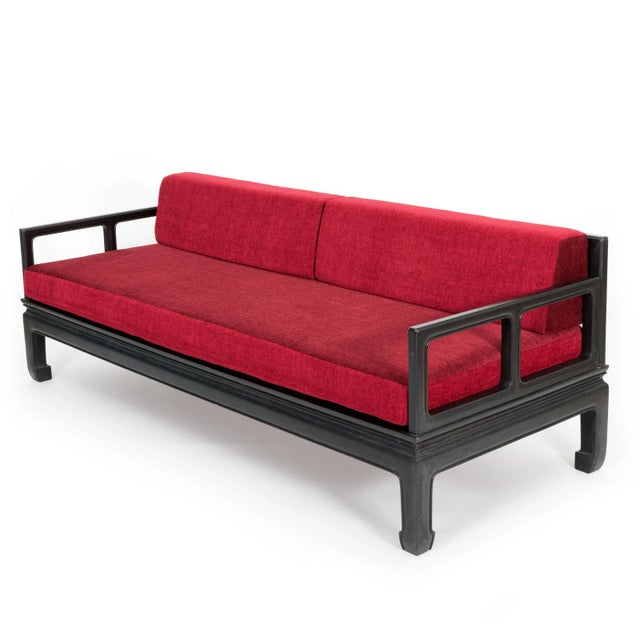 1960s Michael Taylor for Baker Style Daybed and Matching Chair, Upholstered in Three Shades of Red Chenille Fabric. For Sale - Image 5 of 13