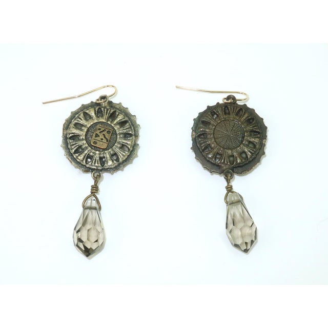 Red Elements Jill Schwartz Collage Crystal Drop Earrings With Bird Motif For Sale - Image 8 of 10