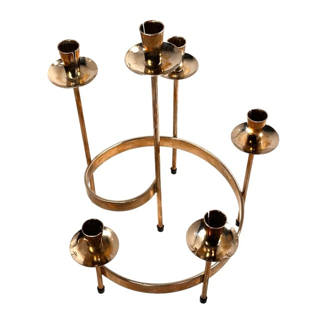 Metal 1950s Mid-Century Swedish Brass Candelabra For Sale - Image 7 of 9