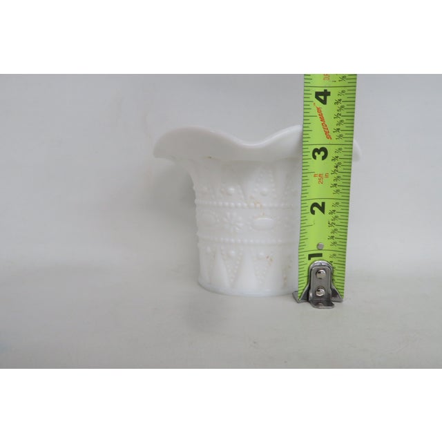 White Milk Glass Lace Dewdrop Beaded Jewel Small Basket Vase Container Figurine 4770b For Sale - Image 8 of 11