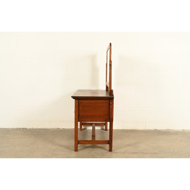 Limbert Style Antique Mission Oak Arts & Crafts Vanity or Dressing Table With Mirror, Circa 1910 For Sale - Image 12 of 14