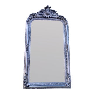 1960s French Louis XVI Silver Wood Floor Mirror For Sale