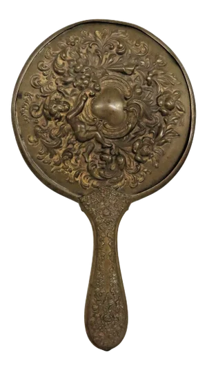Victorian Carved Cherub Angel Hand Held Vanity Mirror