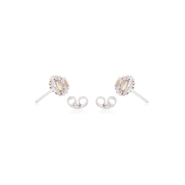 Yellow 2.04 Carat Yellow Sapphire & Diamond Vintage Halo Stud Earrings in 14k Gold- 2 Pieces For Sale - Image 8 of 13