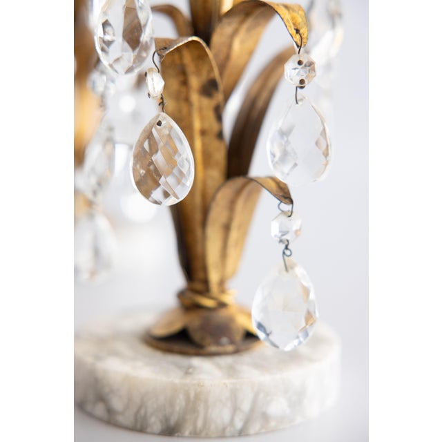 Gold Vintage Italian Gilt Tole & Crystals Candlesticks - A Pair For Sale - Image 8 of 9