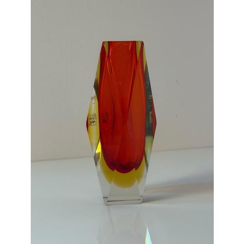 Red and Yellow Murano Glass Block Vase from Vetreria Artistica Oball For Sale - Image 11 of 11