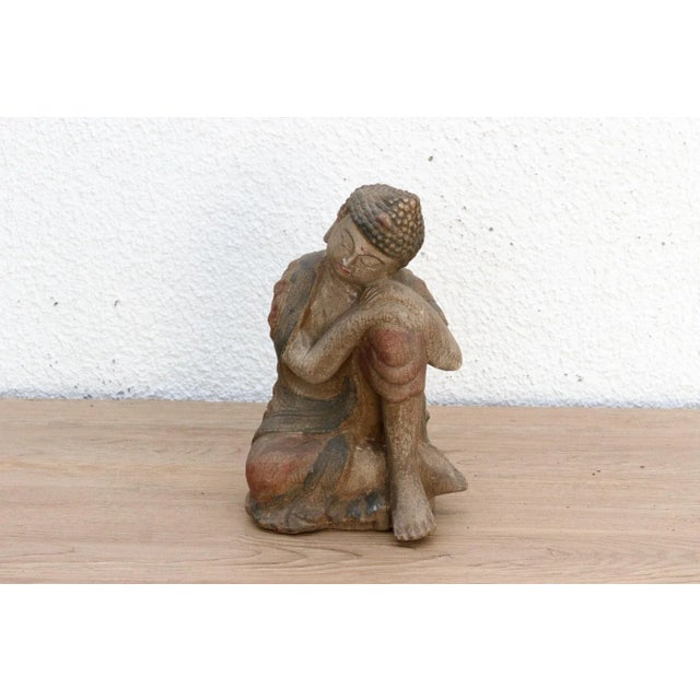 Wood Small Table Top Handpainted Resting Buddha For Sale - Image 7 of 9