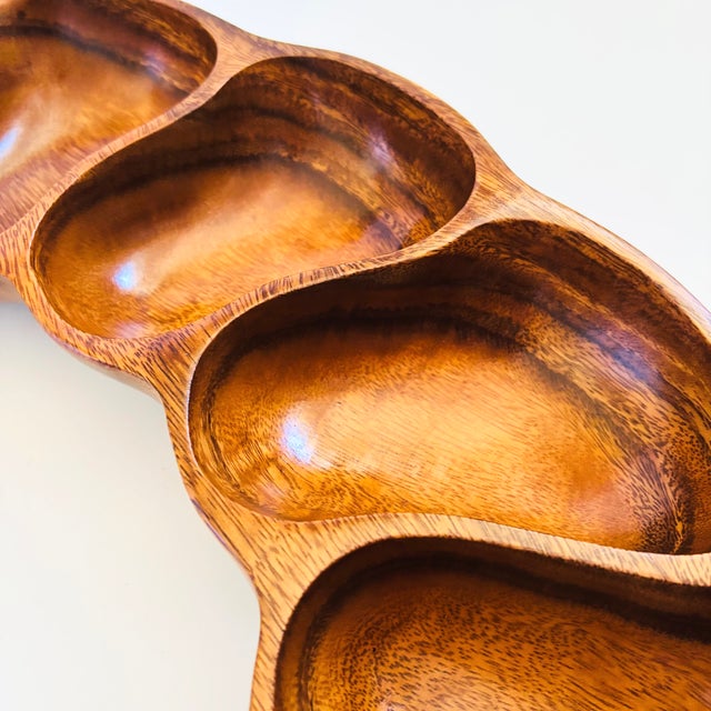 Brown Large Curved Divided Wood Bean Pod Tray - Monkey Pod Wood For Sale - Image 8 of 12
