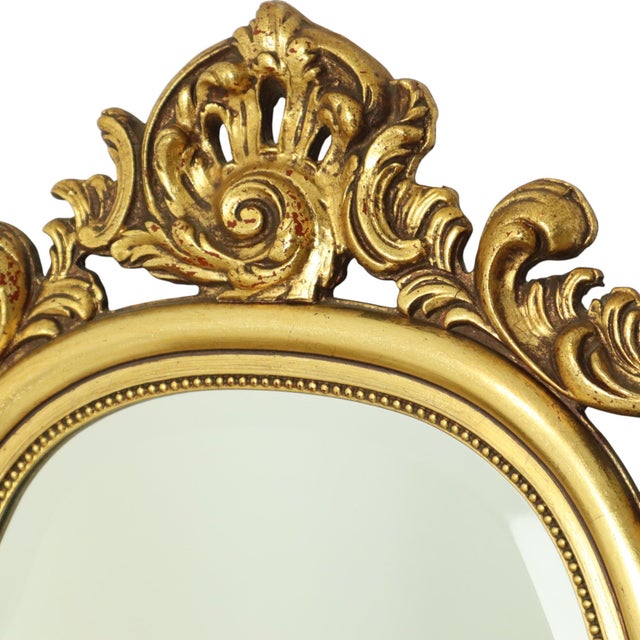 French Gold Leaf Gilded Crested Mirror, 1950s For Sale - Image 9 of 15