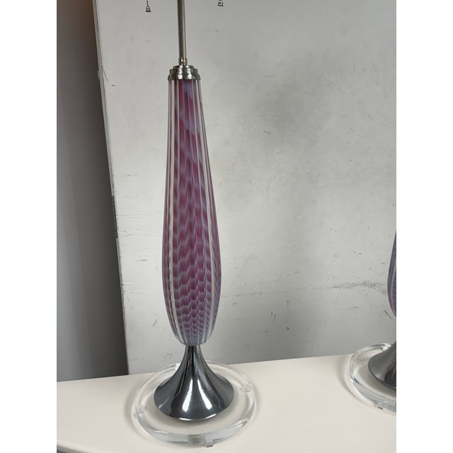 Raspberry Pink DWM Maloos Custom Design Opalescent Murano Table Lamps, Pair For Sale - Image 8 of 12