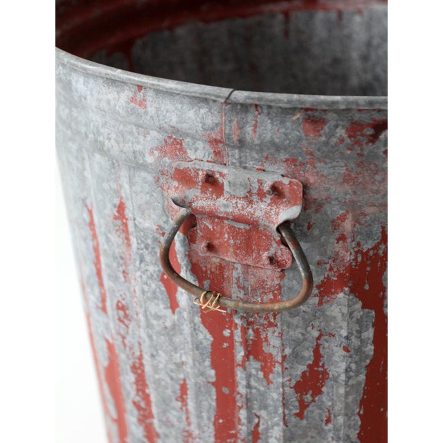 Antique Galvanized Utility Can With Red Paint For Sale - Image 14 of 17