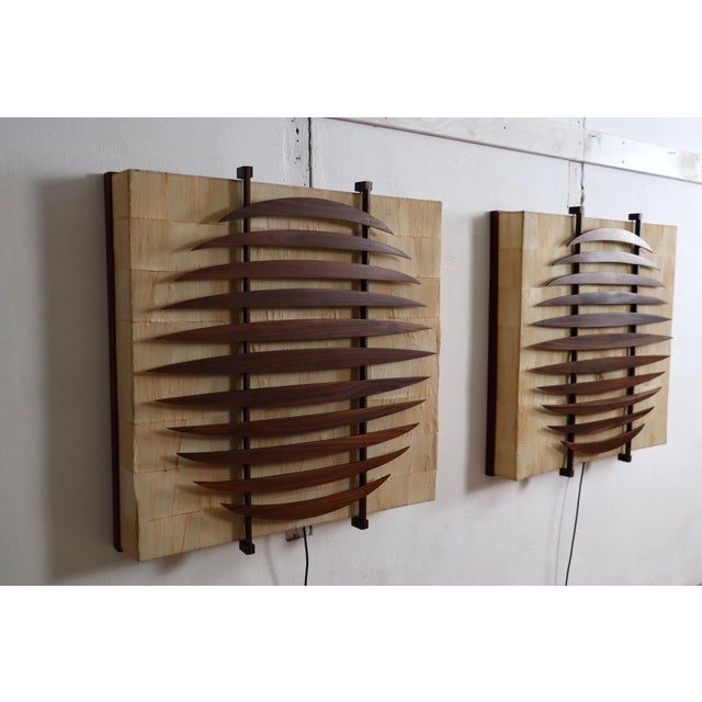 Sculptural Walnut and Paper Wall Lights, Italy, 1960s For Sale - Image 9 of 17