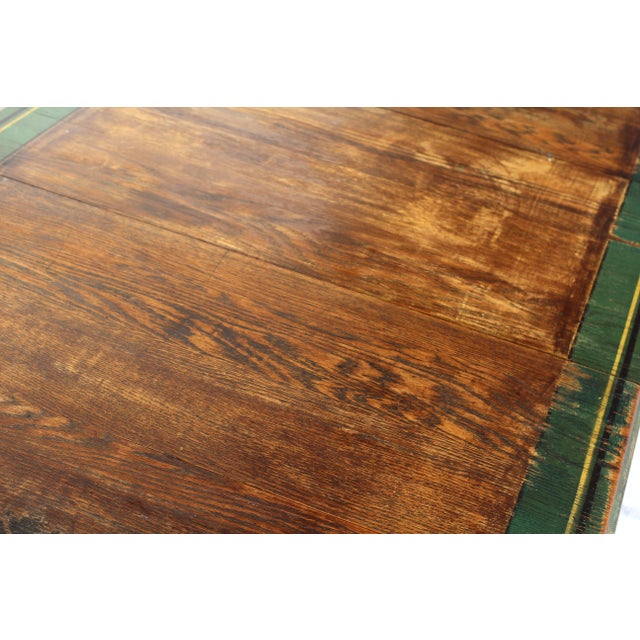 1920s Handpainted Adjustable Farmhouse Table With Folk Art Flowers - Self Storage Adjustable Leaf For Sale - Image 12 of 12