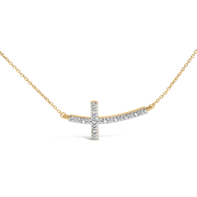 Contemporary Gold Vermeil Diamond Accent Cross Bar Necklace For Sale - Image 3 of 4