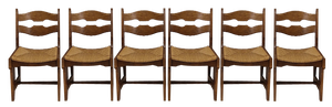 Brutalist Oak Razor Blade Chairs, France, 1960s, Set of 6