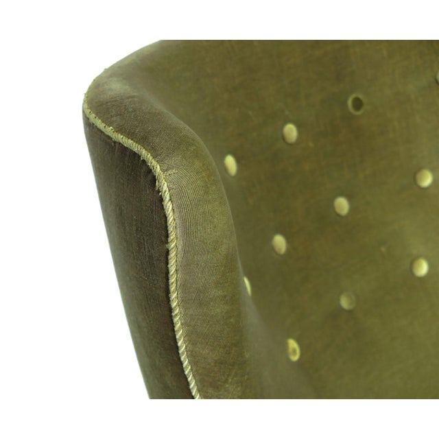 1950s Danish High-Back Lounge Chair in Original Green Mohair For Sale - Image 11 of 12