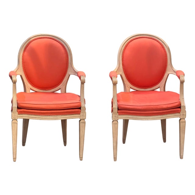 Pair of Vintage Painted French Armchairs With Oval Backs For Sale